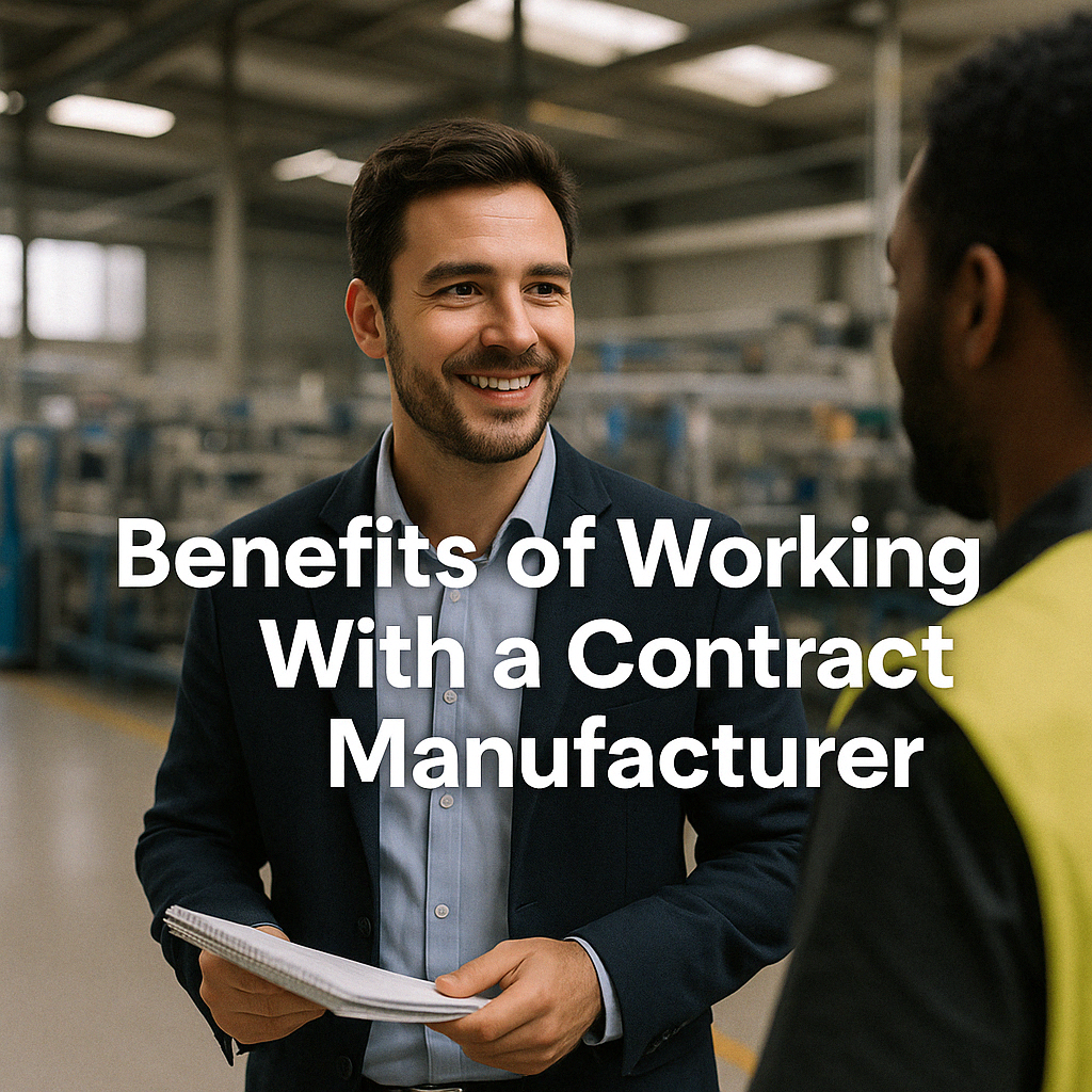 Graphic highlighting key benefits of nicotine pouch contract manufacturing, including cost savings, speed to market, and scalability.