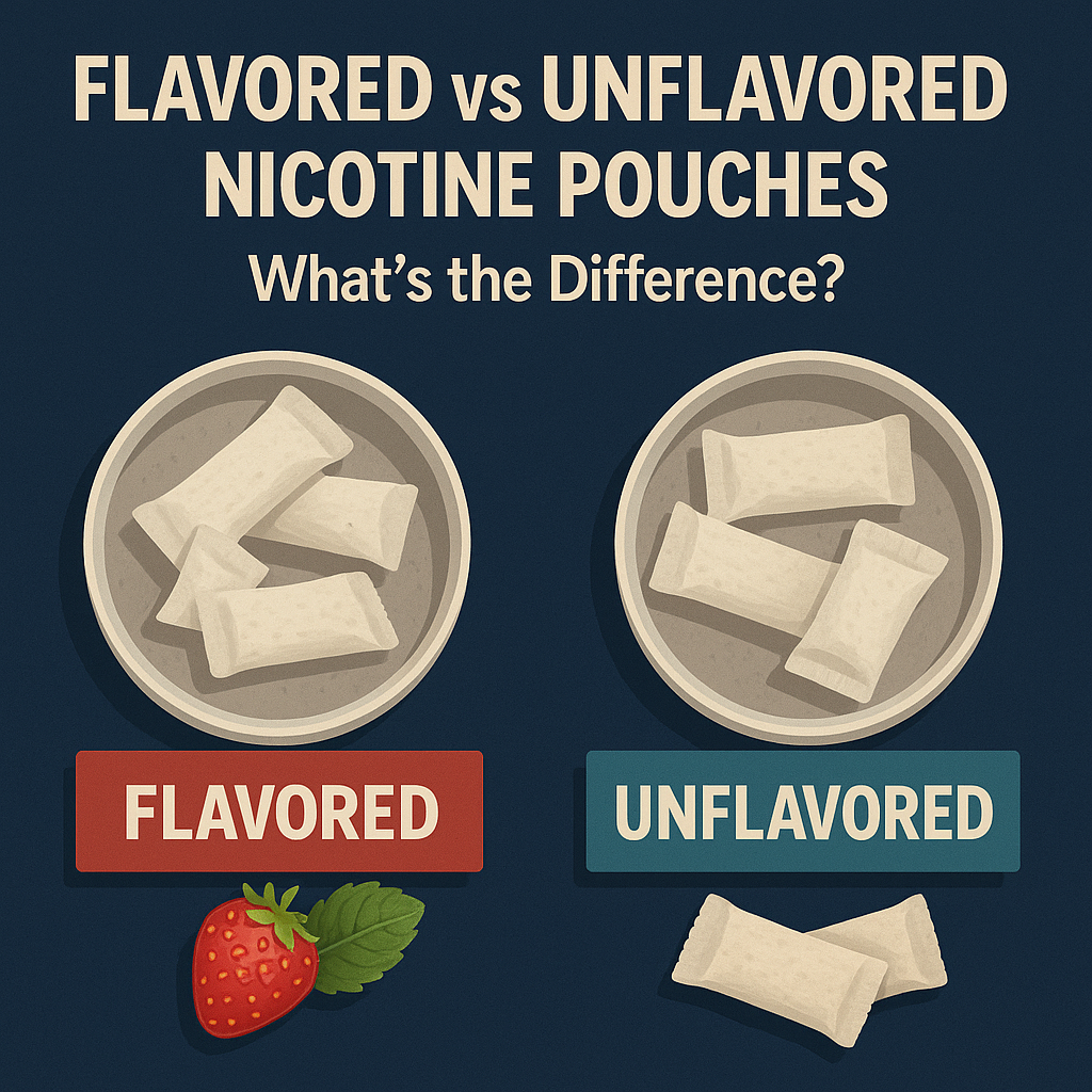 Side-by-side comparison of two containers—one labeled “Flavored” with a strawberry and mint icon, and the other “Unflavored.” The title text highlights the topic “What’s the Difference?” on a navy background.