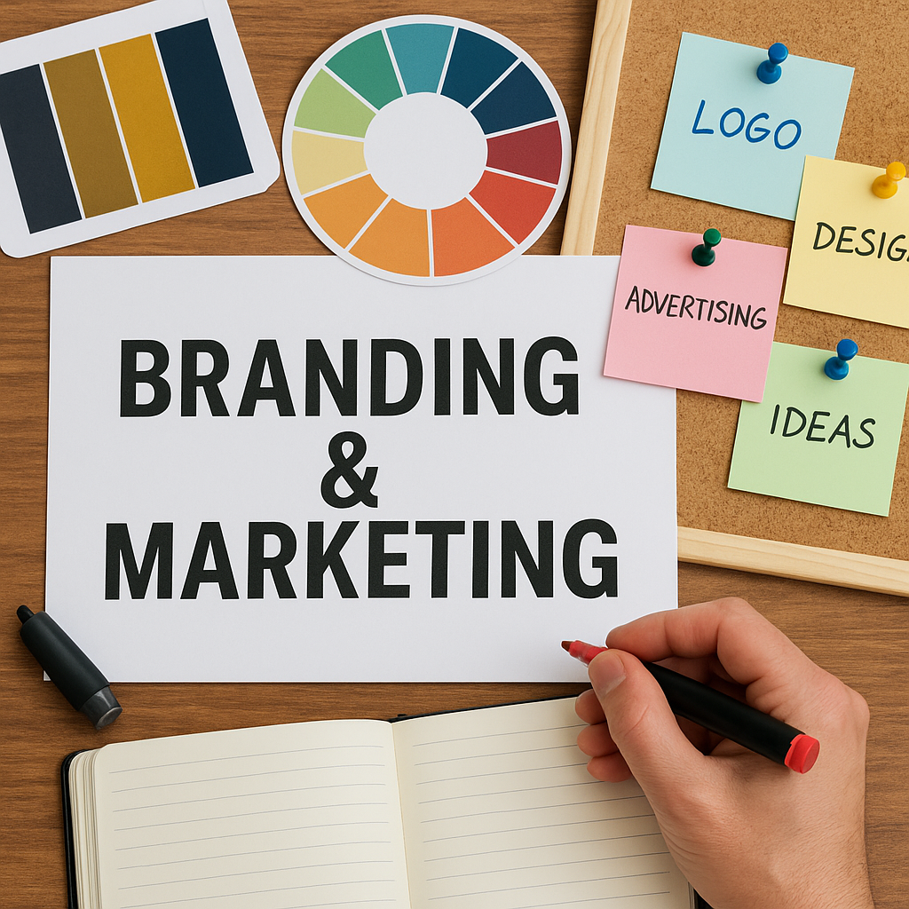 Nicotine pouch branding and marketing workspace with logo mockup, ad dashboard, color palette, and a launch plan notebook.