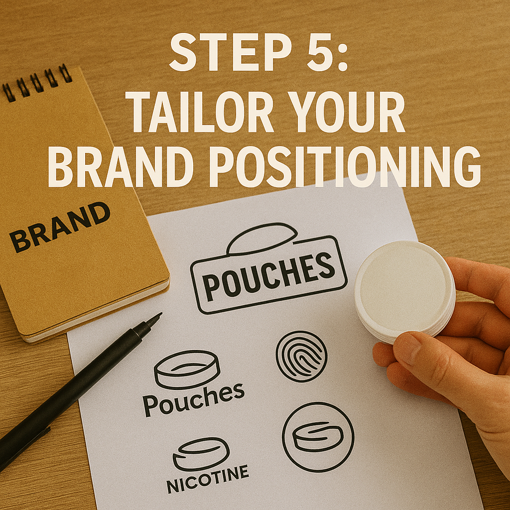 Notebook with branding sketches, a black marker, and a hand holding a container — showing the creative process of brand positioning for global markets.